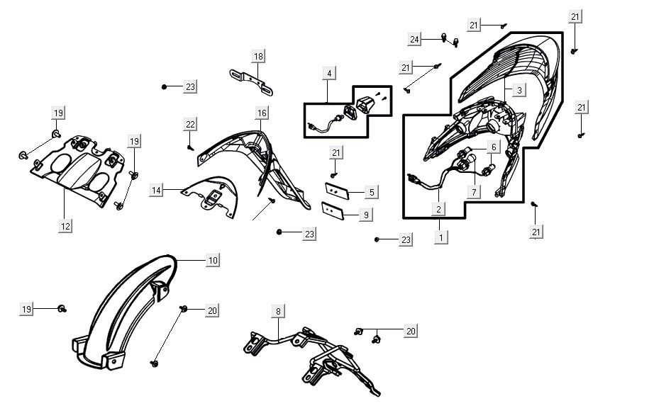 Rücklicht AGILITY 16+ 4T 200i Matt Metallic Silber