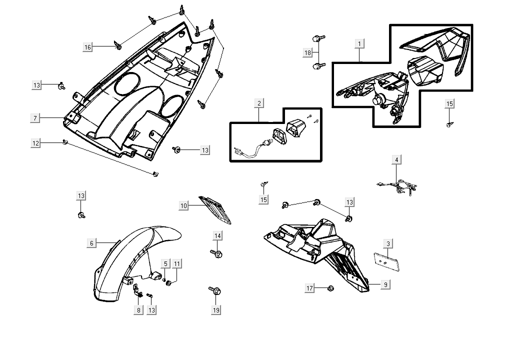 Rücklicht+Haube Kymco Super8 Street 50i E4 Matt Grau