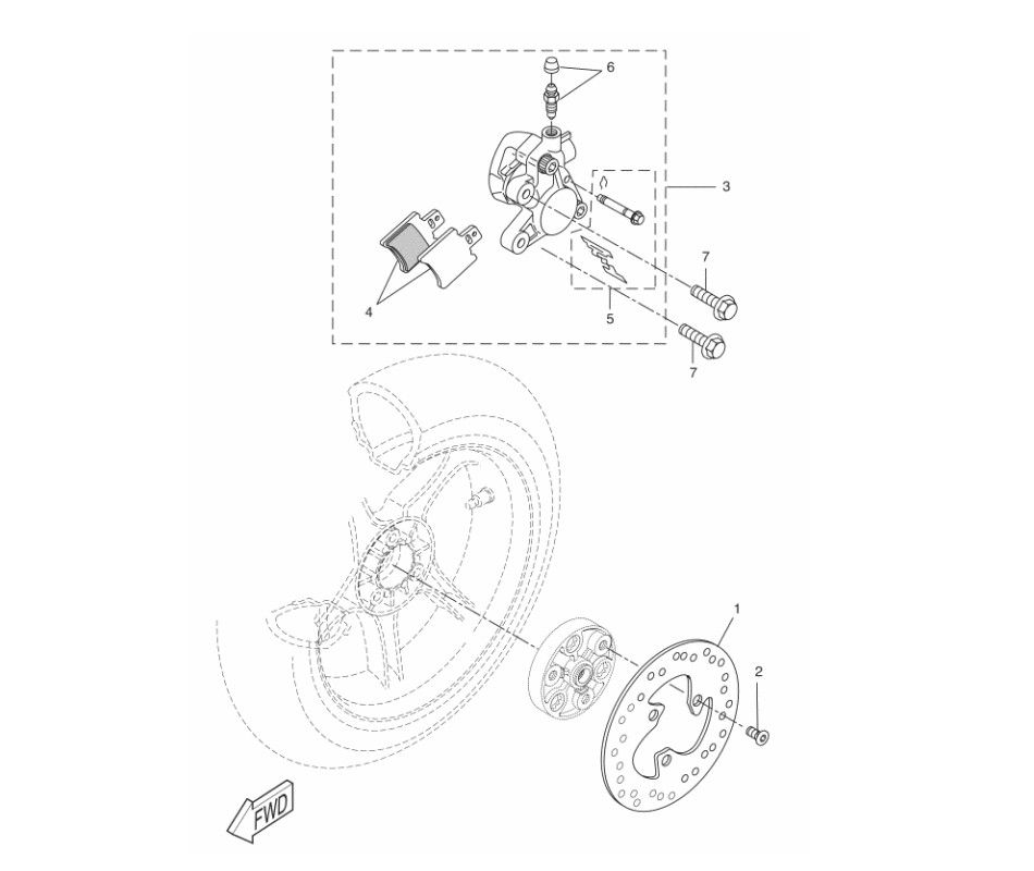 Bremssattel - Bremsscheibe Hinterseite  Yamaha Aerox 50 2T LC 2013