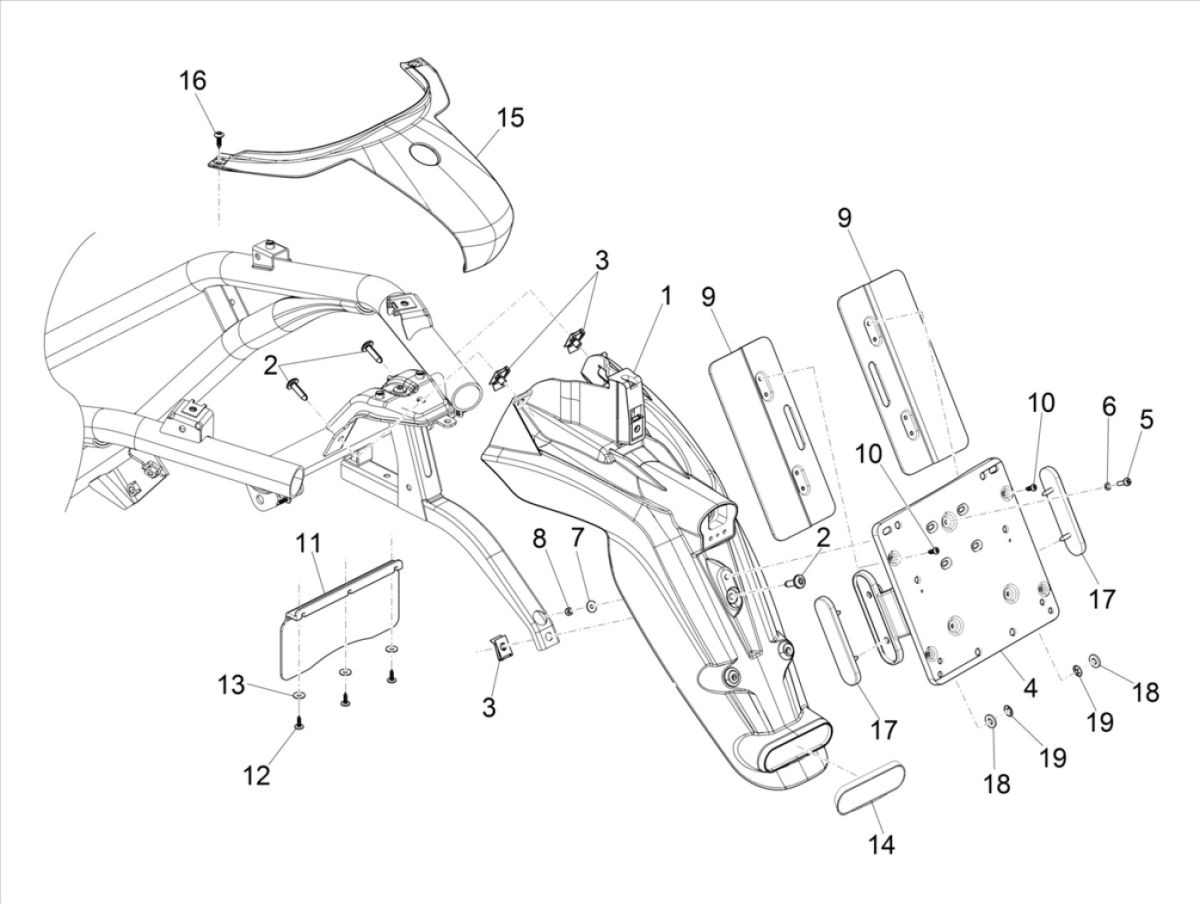 Piaggio Beverly 300 IE ABS E4 2016 - 2020 hinterer Kotflügel (EMEA)