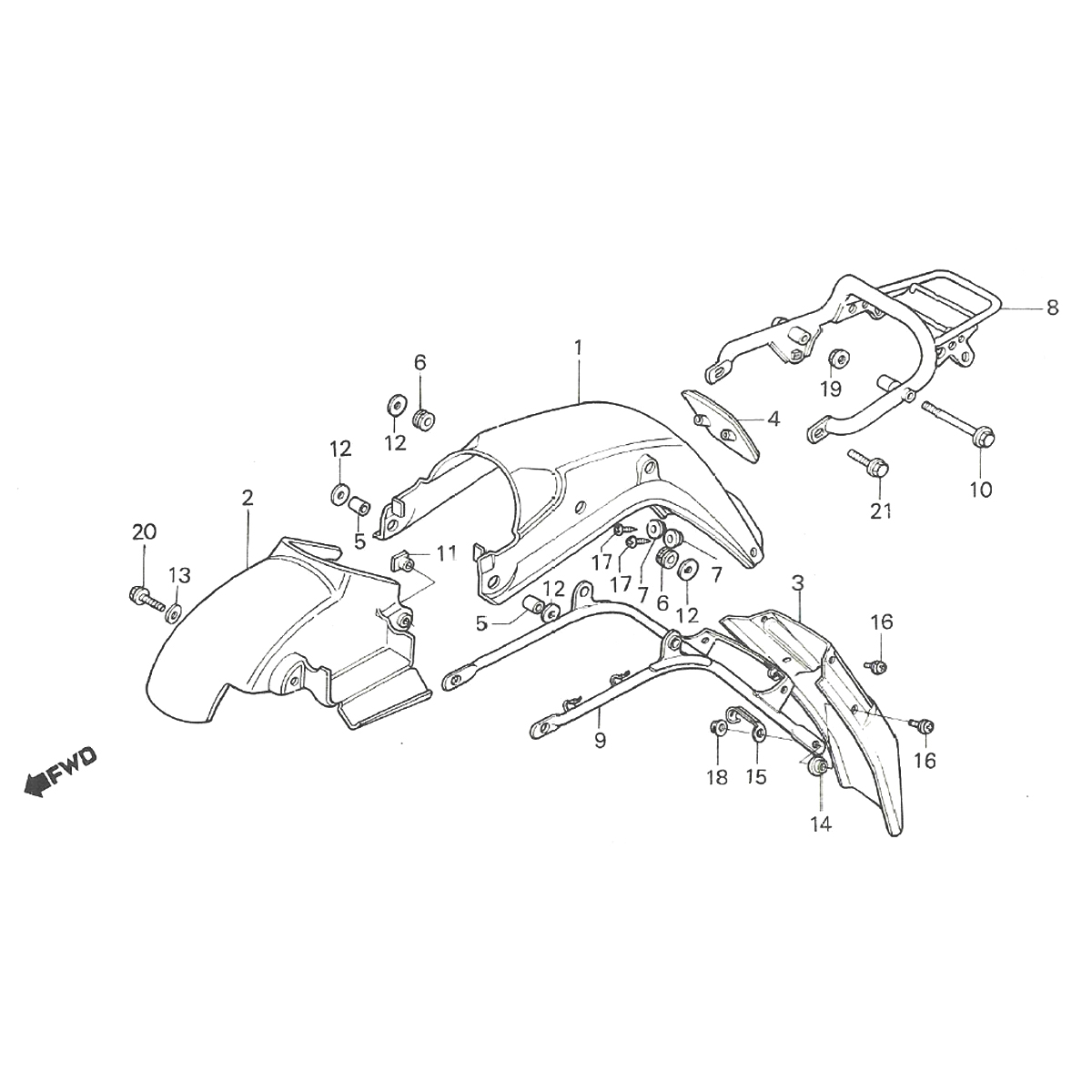 Heckfender - Heckträger Honda MTX 50