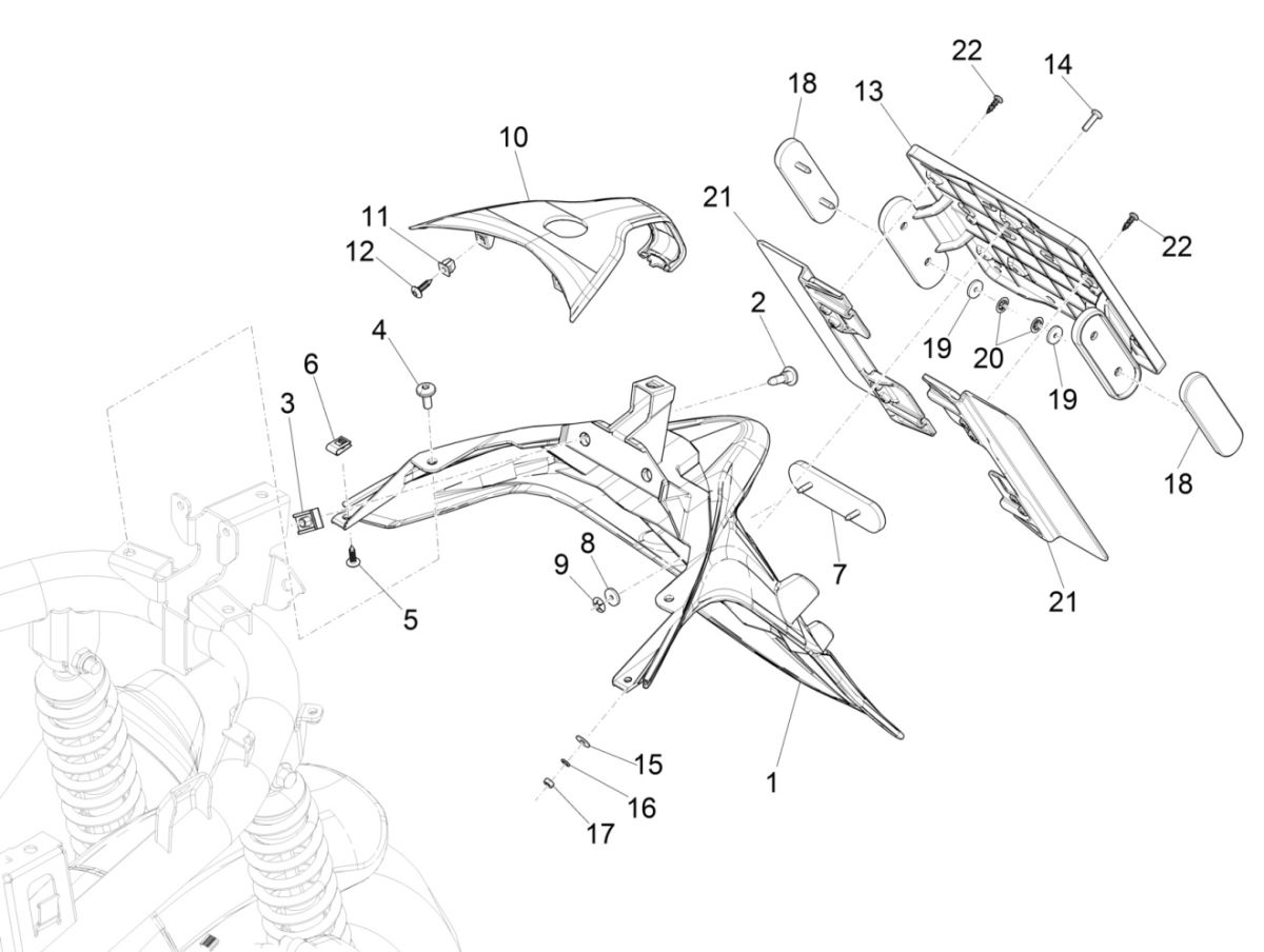 Piaggio Medley 125 4T IE ABS E4 2016-2019 hinterer Kotflügel (EMEA)