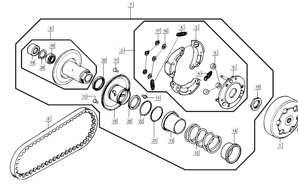 Hintere Kupplung - Keilriemen Kymco G-Dink 2-Takt Dunkelgrau