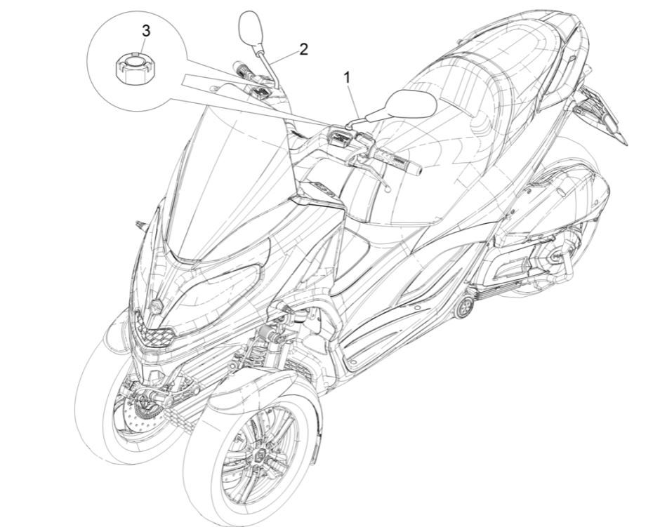 Rückspiegel/en Piaggio MP3 300 HPE/300 HPE SPORT E5 ABS 2020-2022 (EMEA)