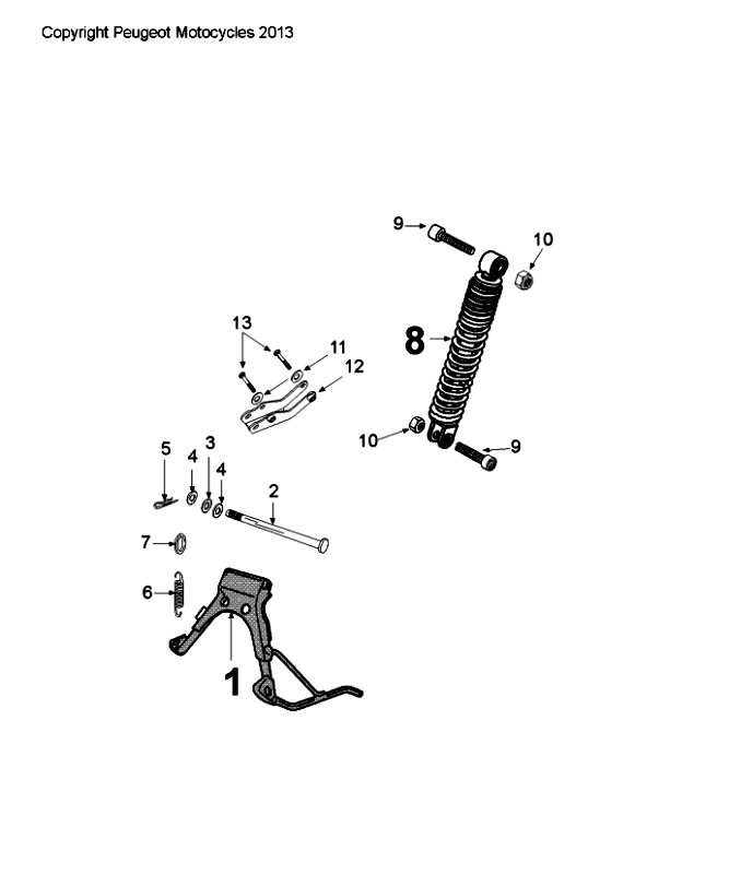 Hinterfeder und Ständer Peugeot Citystar 50 Schwarz
