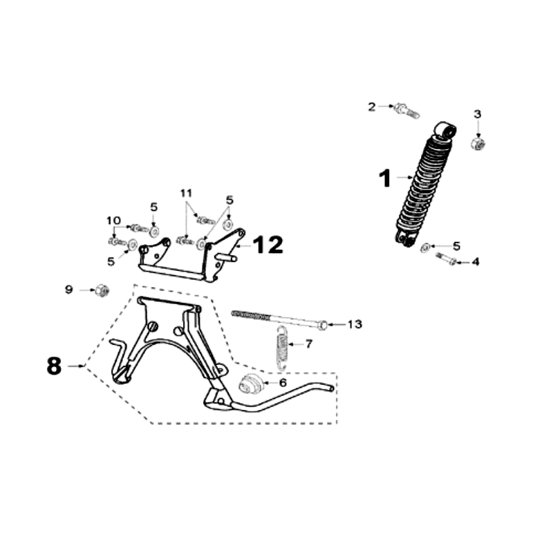 Feder hinten und Ständer Peugeot Speedfight 2 LC silber