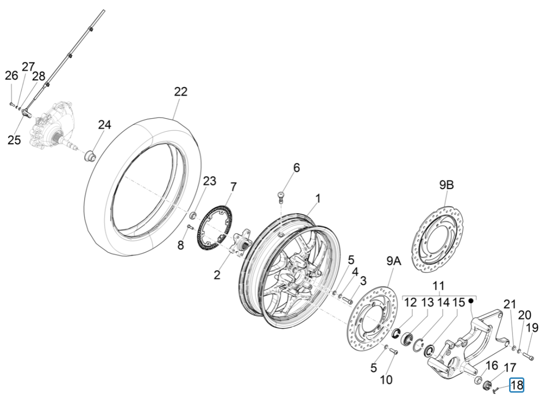 Piaggio Medley 125 ABS E5 2021—2022 Hinterrad (EMEA)