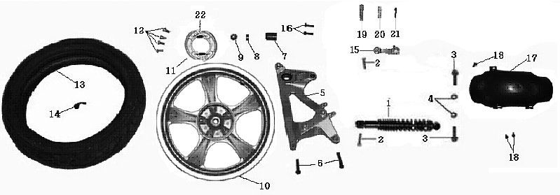 Hinterrad China Touring rot