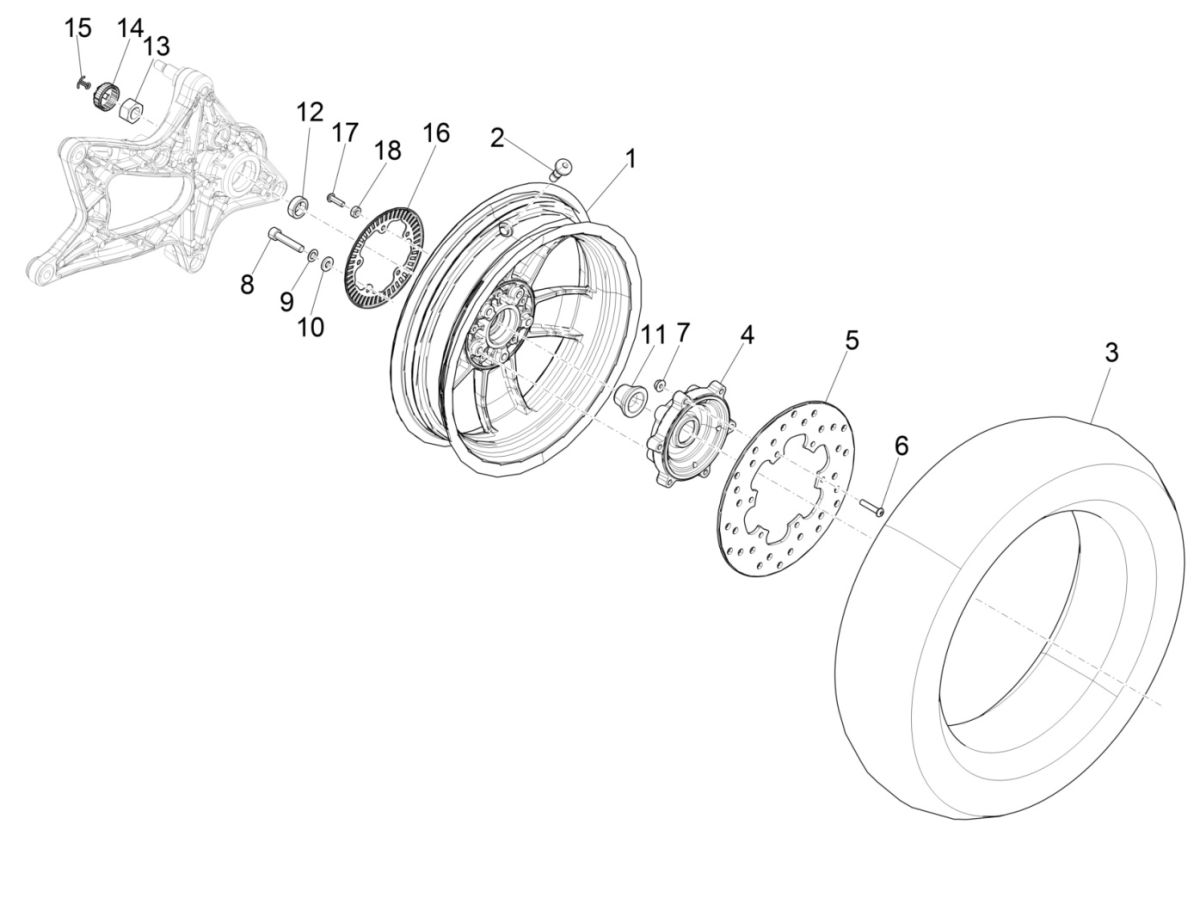 Vespa GTS 125 4-Takt IE ABS Euro4 Hinterrad 2016-2018
