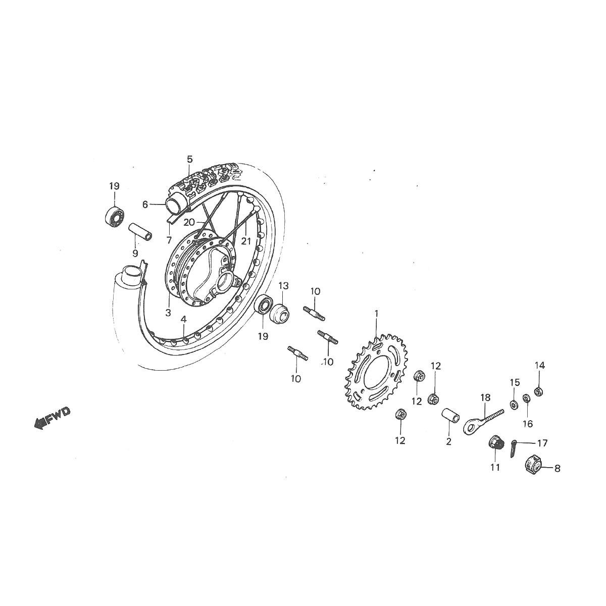 Hinterrad - Kettenrad Honda MT50