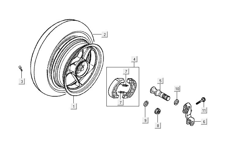 Hinterrad Kymco Vitality 2t ac perlsilber
