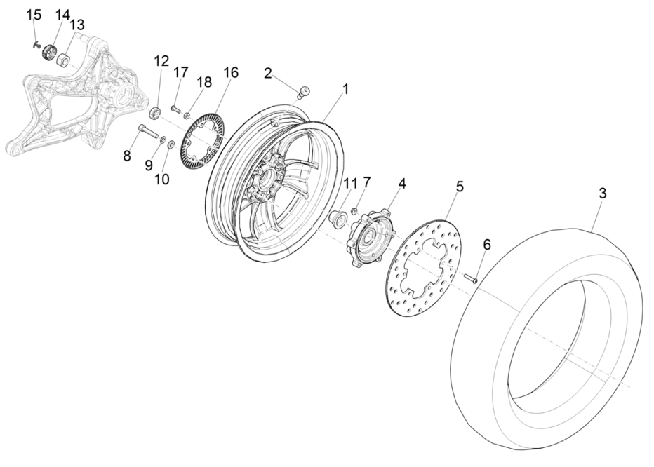 Hinterrad Vespa GTS 125 4T E5 ABS 2021 (EMEA)