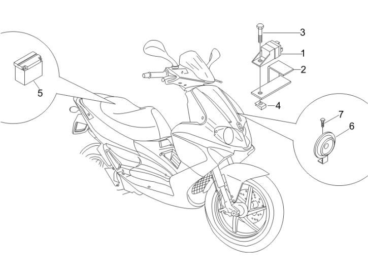 Batterie - Hupe - Starterrelais Gilera Runner 200 VXR 4T LC 2006