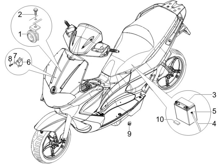 Fernschalter - Batterie - Hupe Gilera Runner 50 SP 2010-2017