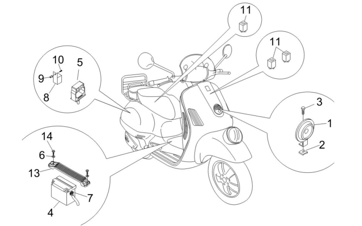 Fernschalter - Batterie - Hupe Vespa GTV 250 4T 4V IE