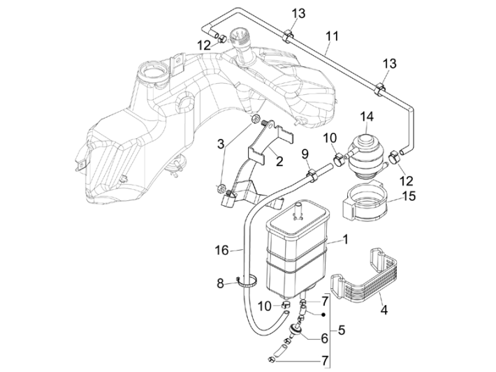Verdunstungsschutzsystem Vespa GTS 300 dh 2008-2016 (mit und ohne ABS)