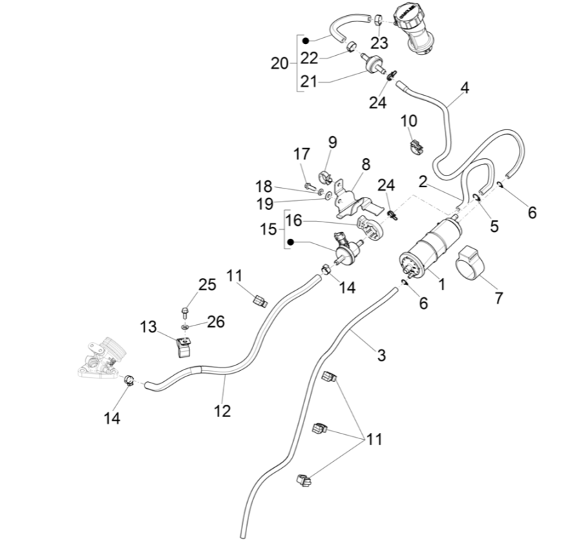 Vespa Sprint 4-Takt 3-Ventil-Verdunstungsanlage (Euro5-Einspritzung IGET)