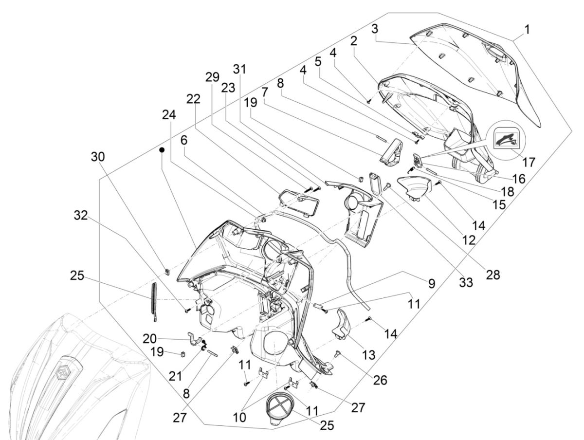 Piaggio Beverly 300 IE ABS E4 2016 - 2020 Frontschild (EMEA)
