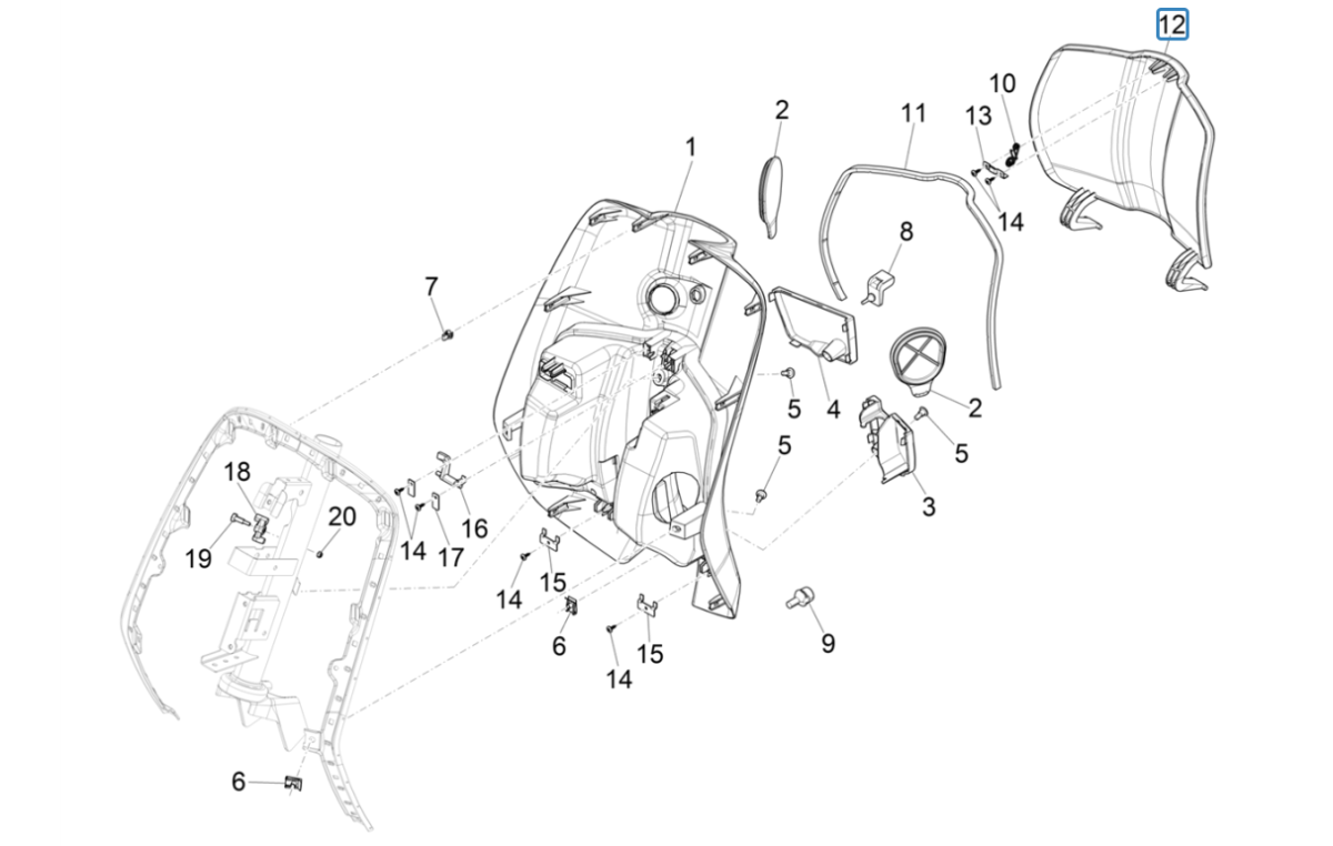 Vespa Sprint 4-Takt-3V-Beinschild (Euro4-Injektion IGET) Schwarz Lucido 94