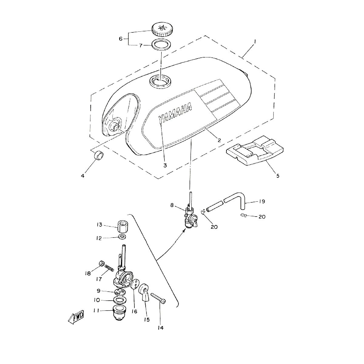 Benzinetank - benzinekraan Yamaha FS1
