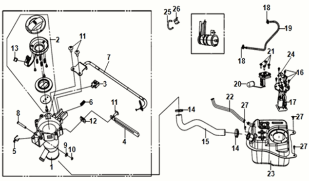 Benzinetank / benzinvlotter Sym Orbit III 125I E4