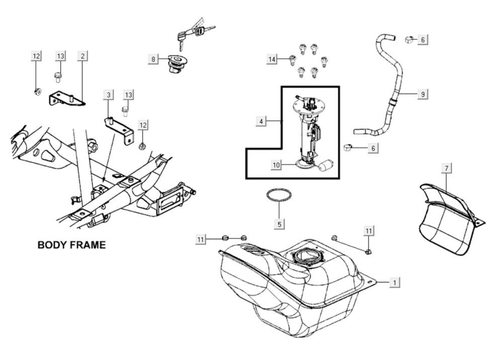 Treibstofftank Kymco Xciting 400i Gelb