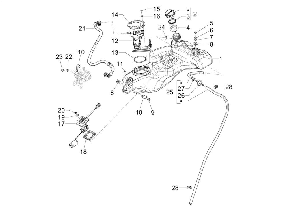 Vespa Primavera 4-Takt-3V-Kraftstofftank (Euro5-Einspritzung IGET)