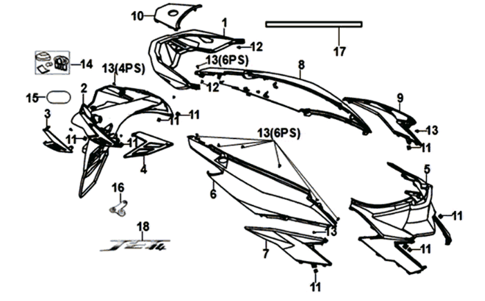 Sym Jet 14 125I E4 Weiße (WH-006) Beschichtung