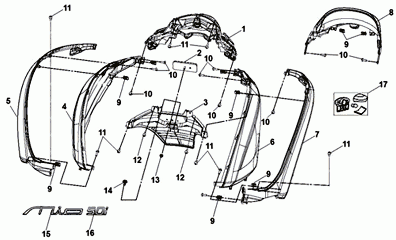 Beschichtung Sym Mio 50I (GY-7450U BK-001C) Grau Schwarz