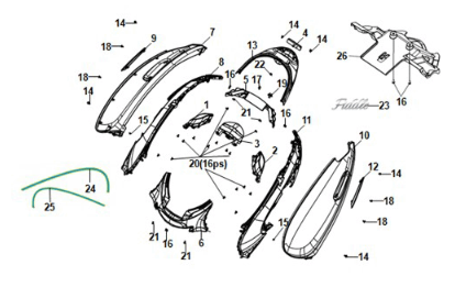 Karosserieabdeckung - Rücklicht Sym E-Fiddle Mattschwarz (BK007U)