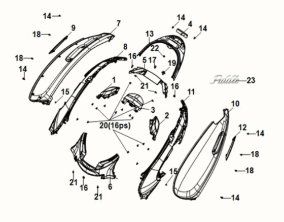 Body cover - tail light Sym Fiddle IV 125i LC ABS E5 2020-2021 MAT BLACK (BK-007U)