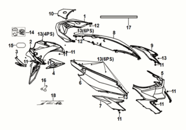 Body cover Sym Jet 14 125I AC E5 2021-2024 RED (R-010CA)