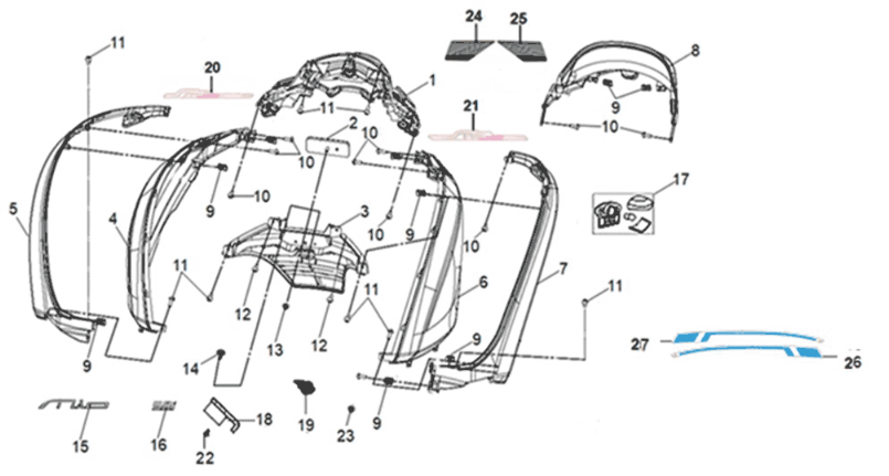 Körperabdeckung Sym Mio 50I E5 Mattschwarz (BK007U/BK001C)