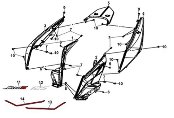 Body Cover Sym Orbit III 125i E5 Black/Black (BK-5560S/BK-007)