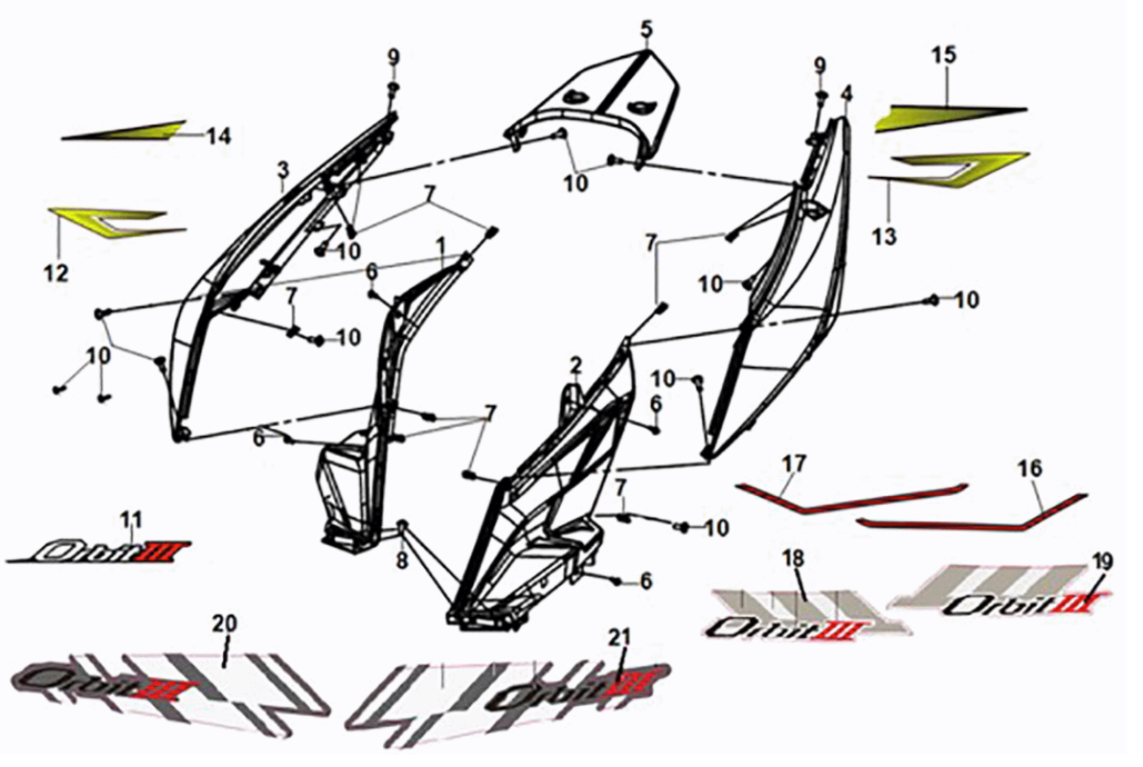 Körperabdeckung Sym Orbit III 50 E5 Weiß/Grau (WH-006/GY-419S)