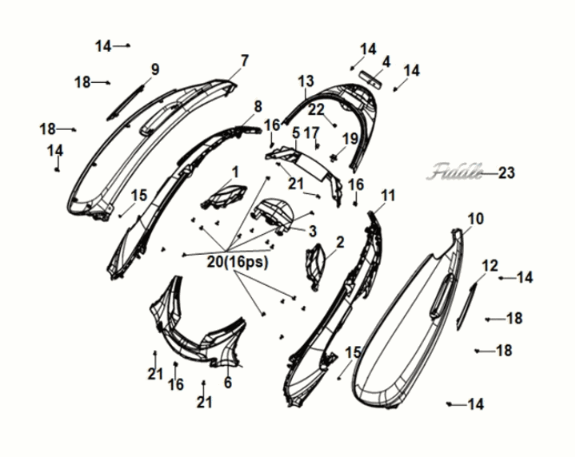 Karosserieabdeckung Rücklicht Sym Fiddle IV 50 E5 Schieferblau subm grau (GY7547UL)