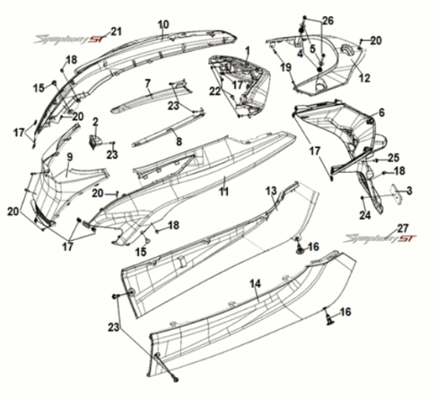 Karosserieabdeckung Rücklicht Sym Symphony ST E5 Grau/Rot (GY-010U)