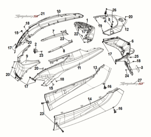 Karosserieabdeckung Rücklicht Sym Symphony ST E5 Grau/Rot (GY-430C)