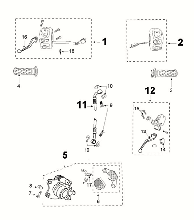 Bremssattel - Bremsleitung - Griffe - Bremszylinder - Peugeot Kisbee 4-Takt Euro 5 Lenkschalter