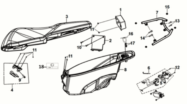 Buddyseat / helmbak / drager Sym Orbit III 125I E4