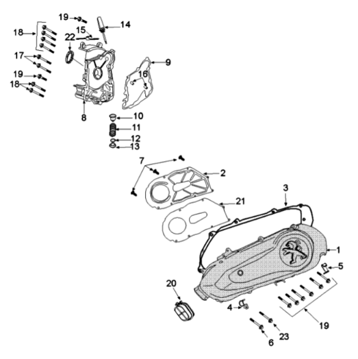 Carter deksel Peugeot Django 125 Allure E3 2014-2017