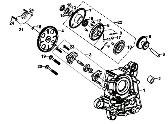 Rechtes Kurbelgehäuse/SYM Jet 14 125I E4 Ölpumpe