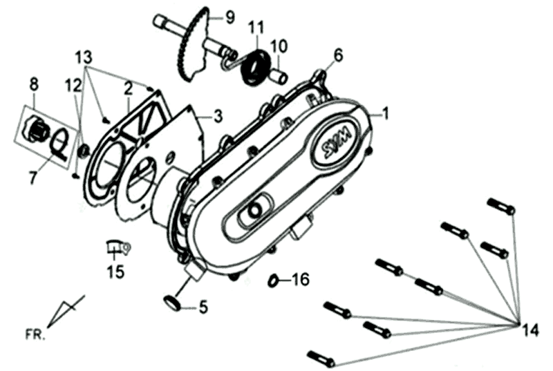 Rechter Kurbelwellendeckel Sym Orbit II (WH8018P) weiß