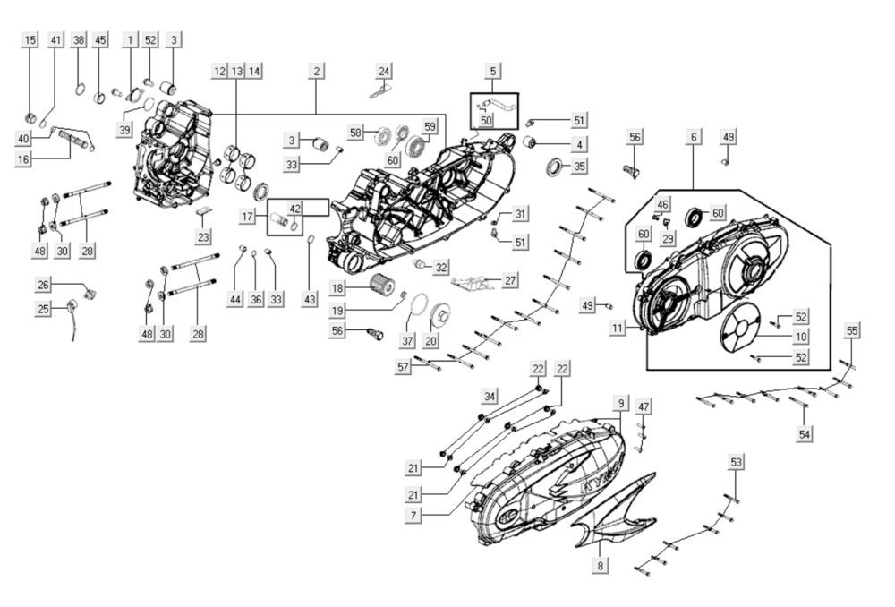 Kurbelgehäuseteile Kymco Xciting 400i Matt Black