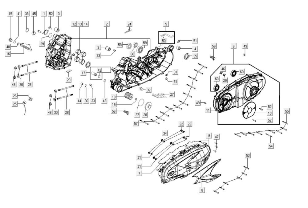 Kurbelgehäuseteile Kymco Xciting 400i Pearly Black