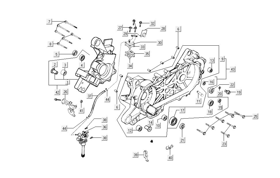 Kurbelgehäusehälften - Ölpumpe Kymco B&W LC 2-Takt silber