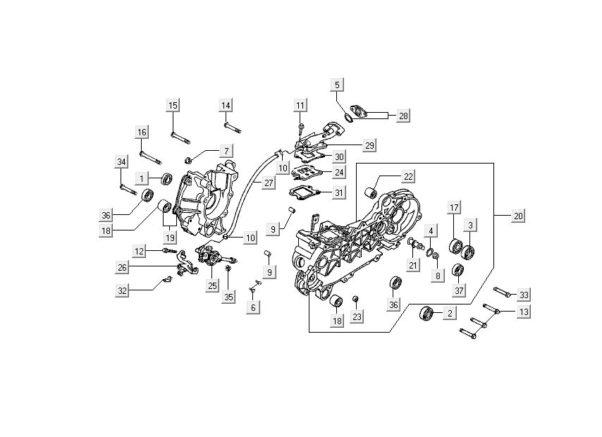 Kurbelgehäusehälften - Ölpumpe Kymco DJ 2-Takt Schwarz