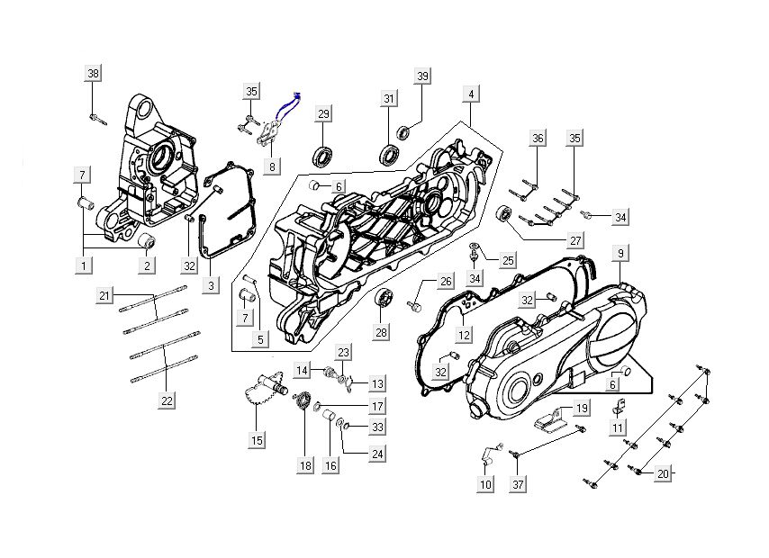 Kurbelgehäusehälften Kymco New Dink 4-Takt dunkelgrau
