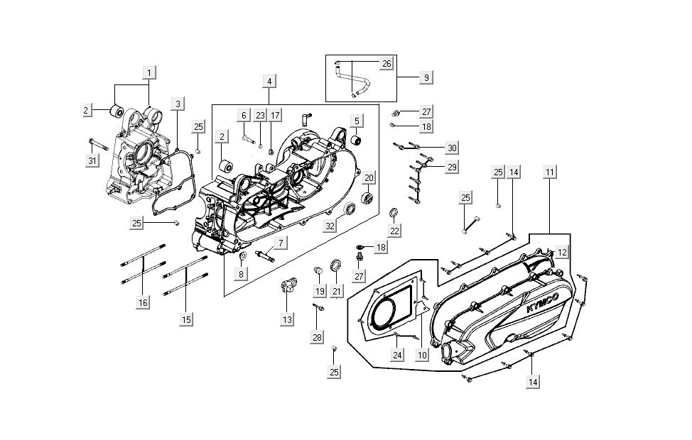 Kurbelgehäusehälften Kymco New Sento 4-Takt 50i Gold