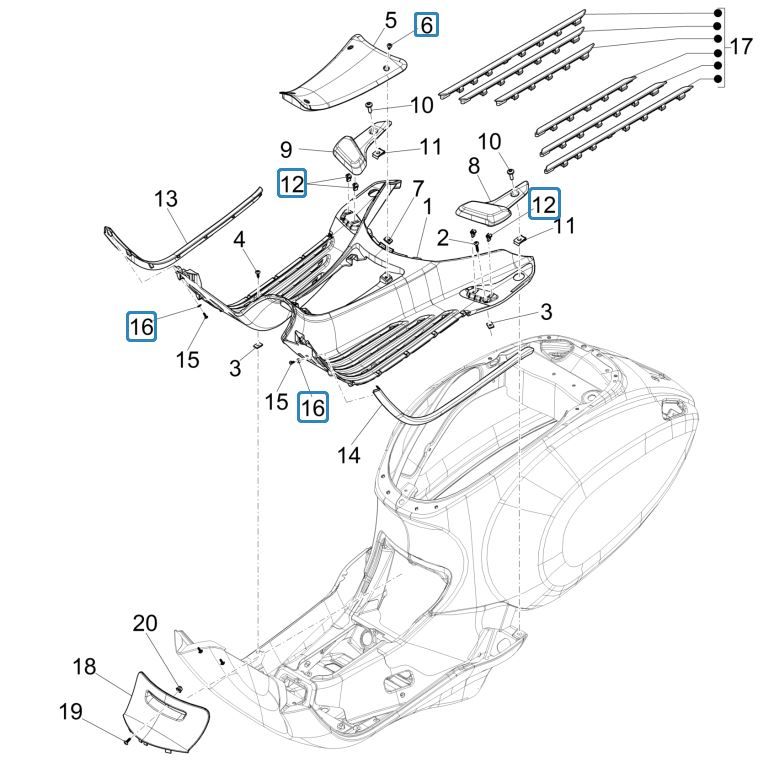 Mittelabdeckung - Fußstütze Vespa Sprint 125 4T 3V IE ABS
